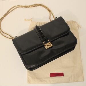 Valentino Garavani Black Clutch with Gold Chain